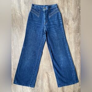 Vintage 70s High Rise XS S 24 Land Lubber Bell Bottoms Dark Wash Hippie Flares